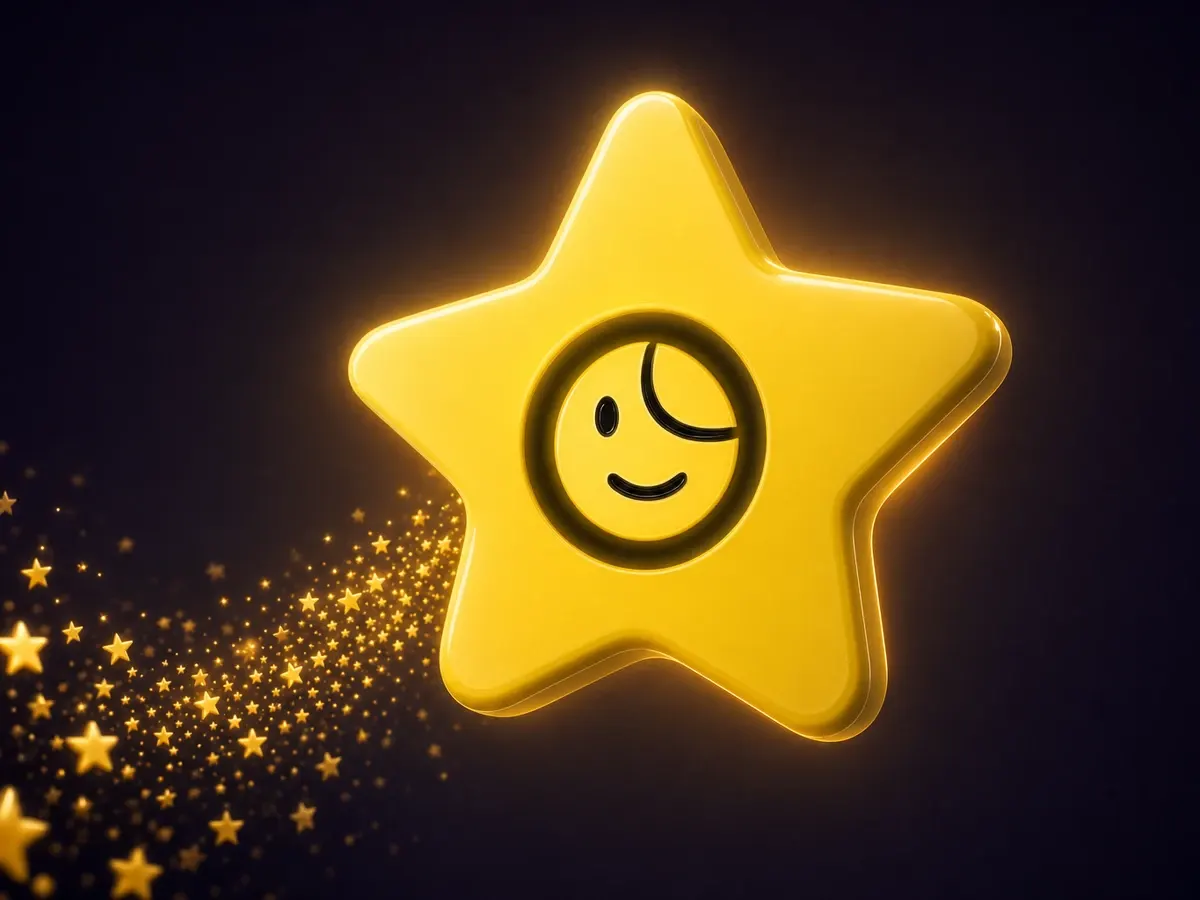 A glossy yellow Telegram Stars star with a trail of smaller stars — the currency users topped up to buy sticker packs